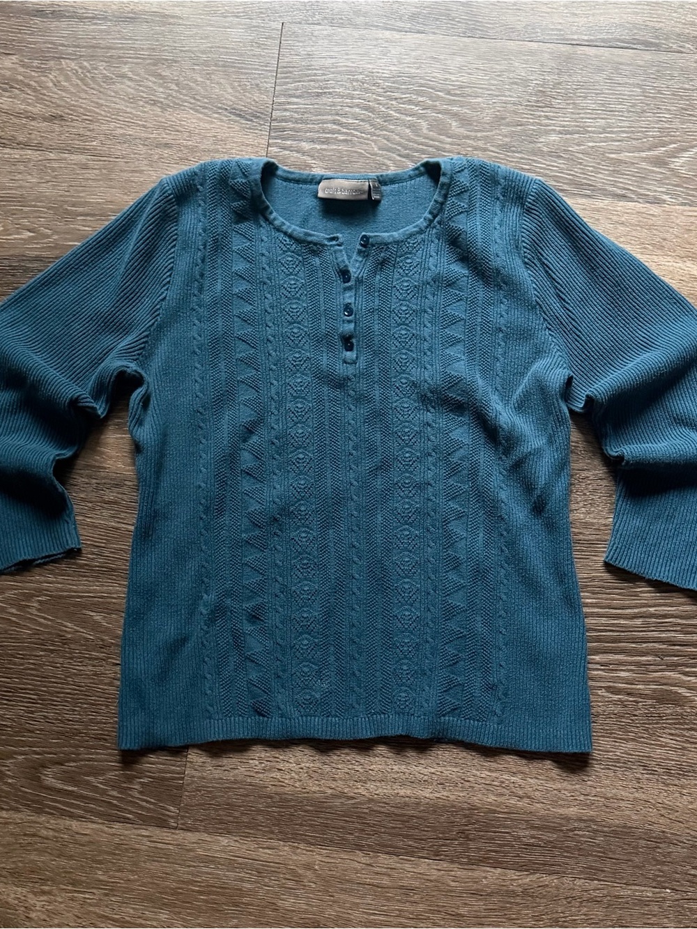 croft & barrow Teal Textured Knit Henley Sweater
